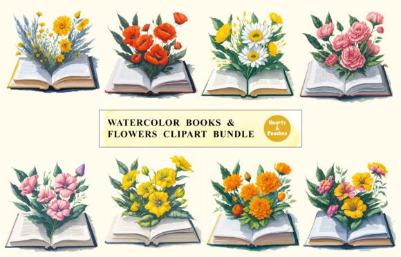 Download Watercolor Book &amp; Flowers Clipart Bundle - Flowers clipart Collection