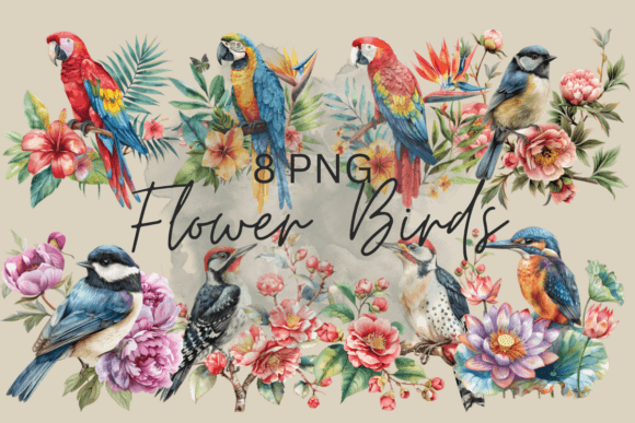 Download Vintage Bird in Flowers Watercolor Birds - Flowers Collection
