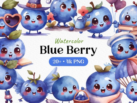 Download Watercolor Blueberry Clipart Bundle - Blueberry clipart Collection
