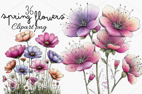Download Whimsical Spring Flowers Clipart Bundle - Flowers clipart Collection