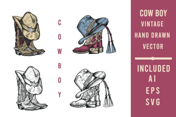 Download Rodeo Cowboy Boots and Hat Vector - Premium Bundle