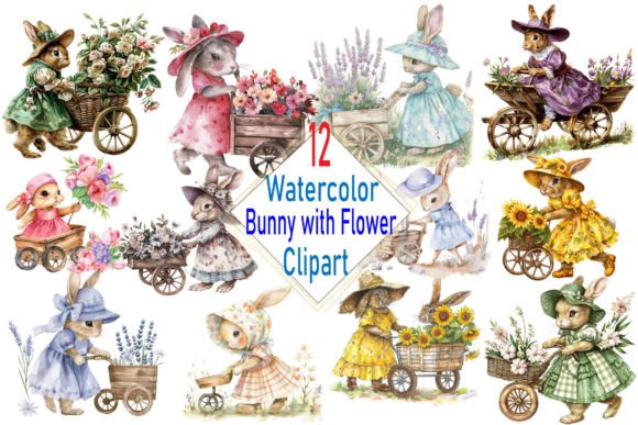 Download Watercolor Baby Bunny with Flowers - Flowers Collection