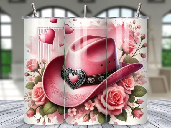 Download Pink Cowgirl Hat Flowers Tumbler Wrap - Flowers Collection