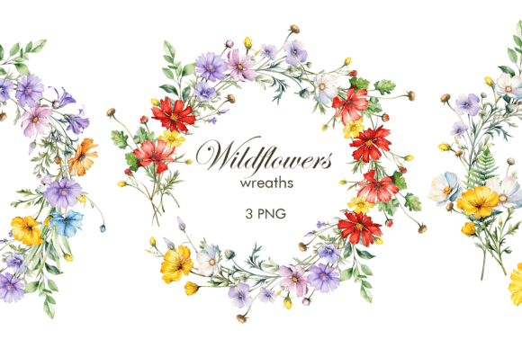 Download Wildflowers Frames. Watercolor Wreath - Flowers Collection