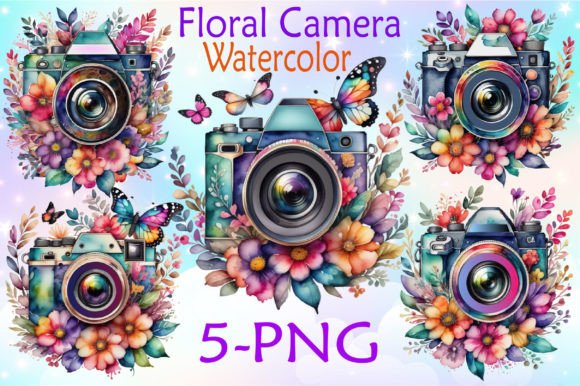Download Floral Camera Watercolor Clipart Bundle - Camera watercolor Collection