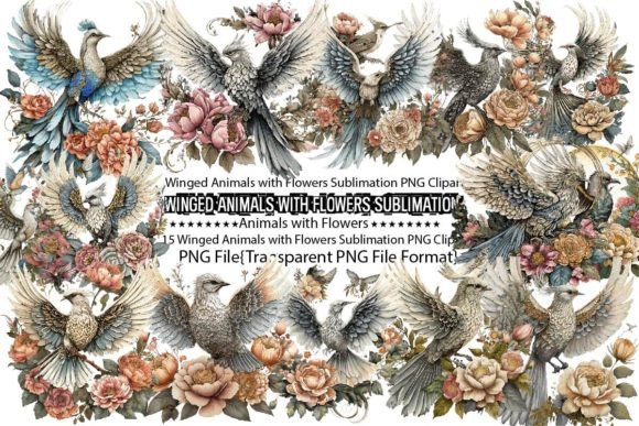Download Winged Animals with Flowers Sublimation - Flowers Collection