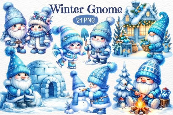 Download Winter Gnome Watercolor Clipart Bundle - Gnome watercolor Collection
