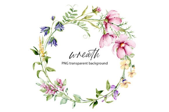 Download Wreath with Watercolor Leaves, Flowers. - Flowers Collection
