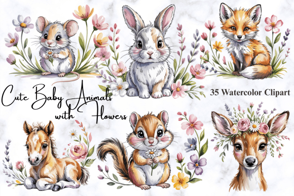 Download Cute Baby Animals with Flowers Clipart - Flowers clipart Collection