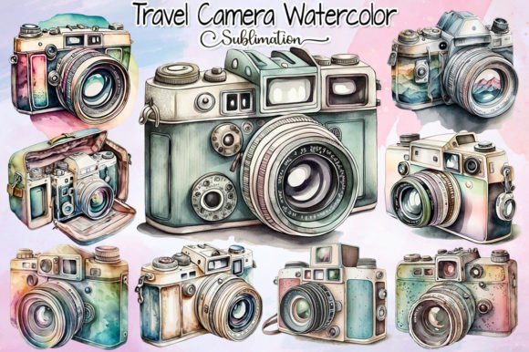 Download Travel Camera Watercolor PNG Bundle - Camera watercolor Collection