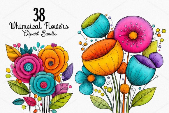 Download Whimsical Flowers Clipart Bundle - Flowers clipart Collection