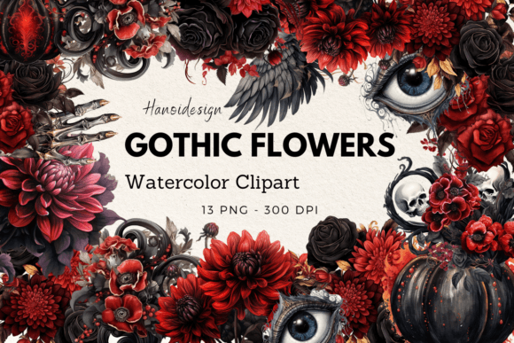 Download Gothic Flowers Watercolor Cliparts - Flowers Collection