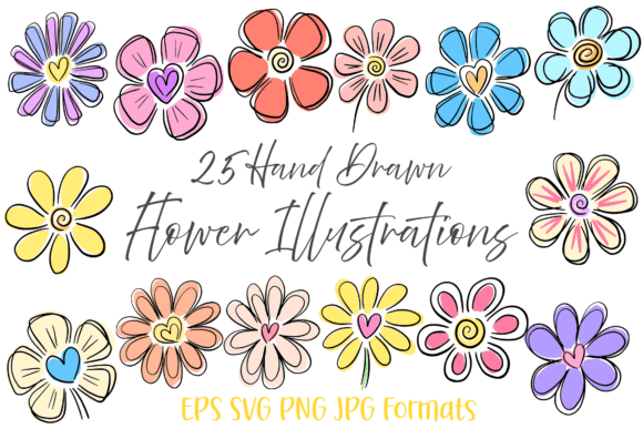 Download 25 Heart Doodle Hand Drawn Flowers Flora - Flowers Collection