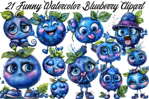 Download Funny Watercolor Blueberry Clipart - Blueberry clipart Collection