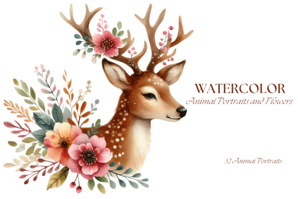 Download Watercolor Animal Portraits and Flowers - Flowers Collection